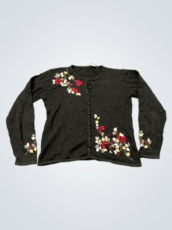 Schwarze bestickte Strickjacke