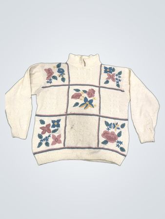 Alfred Dunner Damen Creme Blumen Stehkragenpullover