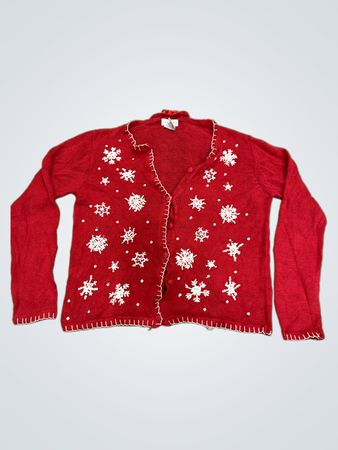 ROTE SCHNEEFLOCKEN CARDIGAN