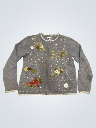Croft & Barrow Blue Embroidered Bird Cardigan