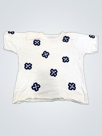 Graver Studio Weiß Kurzarm Blumen Strickoberteil