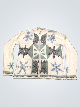 ARRIVISTE Damen Sweater mit Schneeflockenprint und Reißverschluss