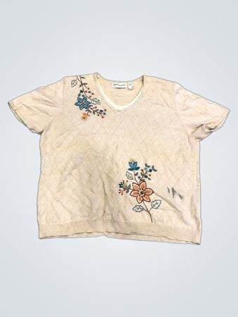 Alfred Dunner Damen Kurzarm Floral Bestickter Pullover