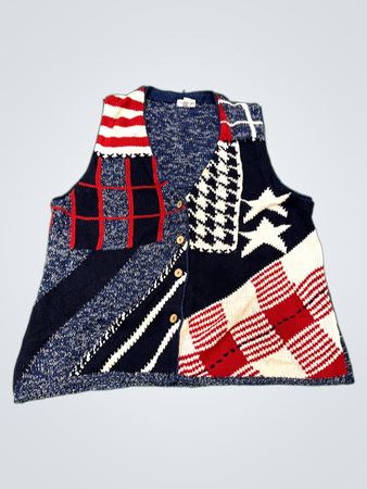 Adrian Jordan Damen 3X Ramie Baumwolle Patchwork USA Flagge Weste