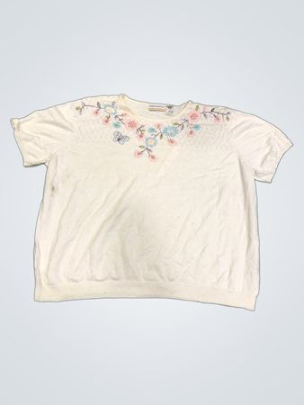 Alfred Dunner Frau 3X Weiß Kurzarmpullover mit floralem Stickerei