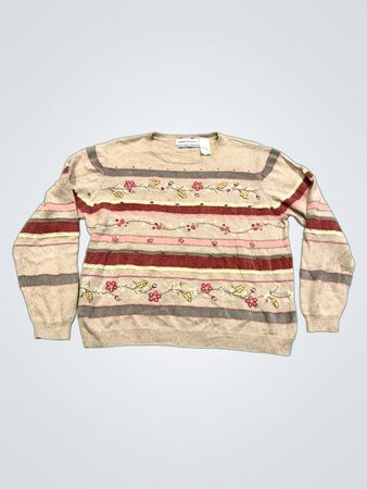 Alfred Dunner Petite Floral Striped Sweater