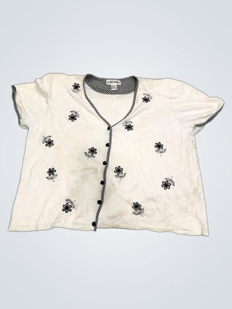 Alfred Dunner Weiß Besticktes Blumen Hemd mit Knöpfen