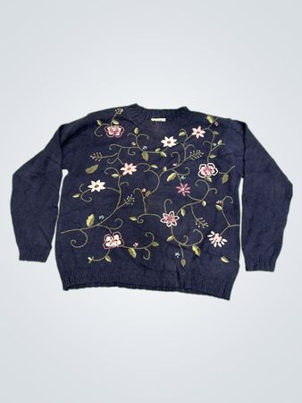 Northern Reflections dunkelblauer bestickter Flower-Pullover