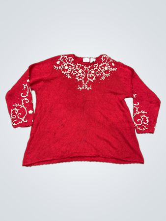 Kathie Lee Woman Roter Bestickter Pullover