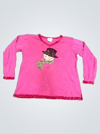 Der Quaker Factory Pink Langarm Schneemann Weihnachts-Pullover
