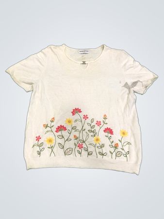 Alfred Dunner Damen Weiß Besticktes Floral Kurzarm-Oberteil