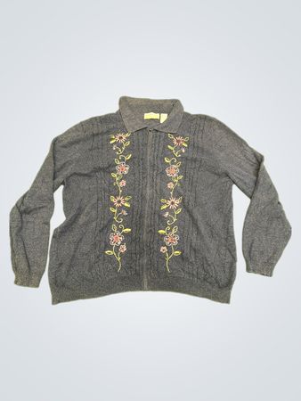 Alfred Dunner Woman Blauer Bestickter Reißverschluss-Pullover