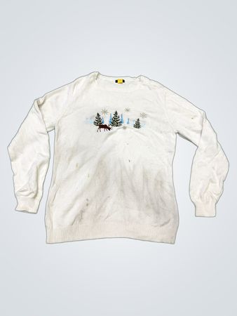 Cabela's Weißer Rundhals Langarmpullover mit Winterlandschaft-Stickerei