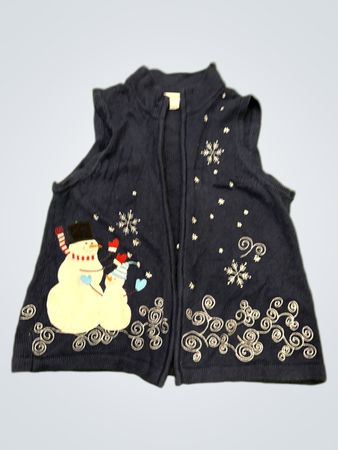 Frauen Blau Schneemann & Schneeflocke Pullover-Weste