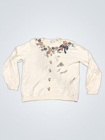 Alfred Dunner Damen Cremerosa bestickter floral Kabelstrickpullover