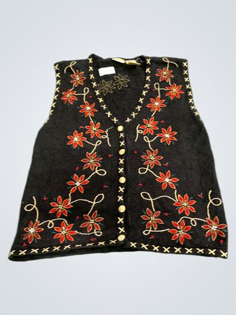 Debbie Brooks Schwarze ärmellose Weste mit Blumenstickerei