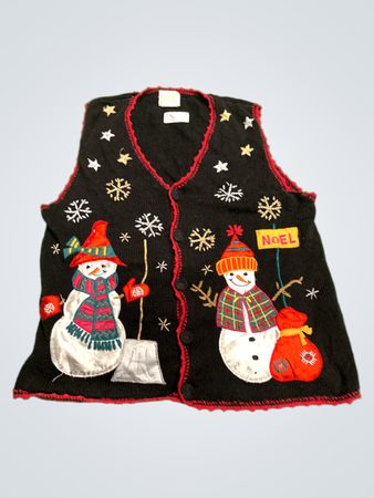Nussknacker-Weihnachtsweste mit Schneemännern und Noel-Schild
