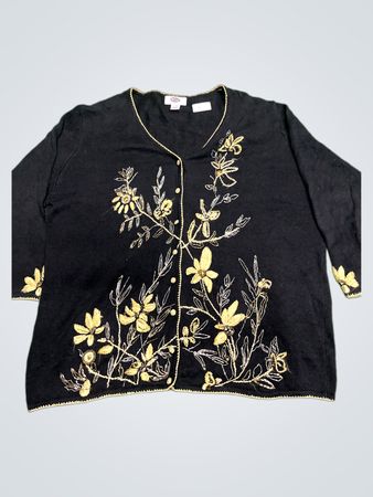 Moderne Frau Schwarze Bestickte Strickjacke