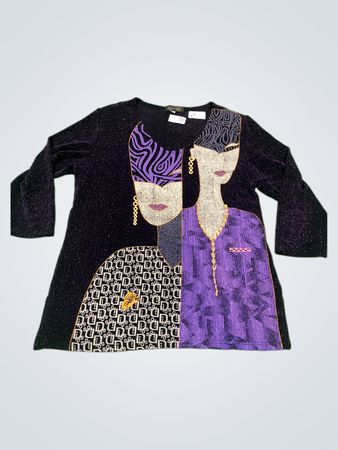 Design Club by 724 Black Purple Sparkle verziertes Top