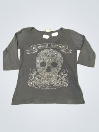 Okay-Grau T-Shirt mit Strass-Skull-Motiv
