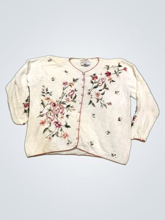 Heirloom Collectibles Damen Strickjacke mit floraler Stickerei