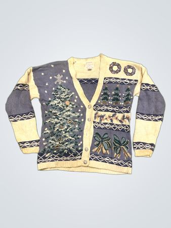 Christopher & Banks handbestickte Weihnachtsbaum-Strickjacke