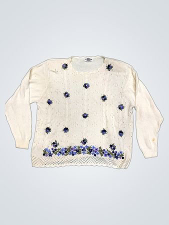 ALFRED DUNNER Cream Floral Bestickter Strickpullover