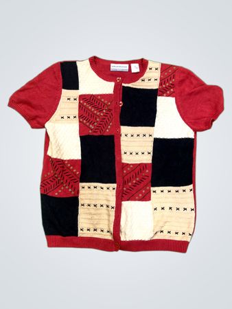 Alfred Dunner Petite Kurzarm-Patchwork-Strickjacke