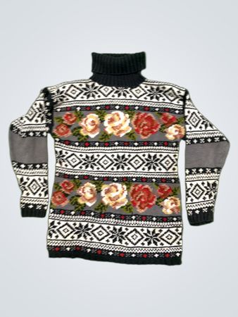 All Points by Reference Point Damenpullover mit Rollkragen und Fair-Isle-Rosenmuster