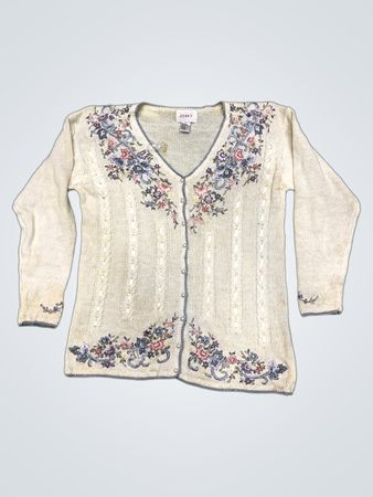 Jenny Women's Bestickter V-Ausschnitt Cardigan mit Blumenmuster