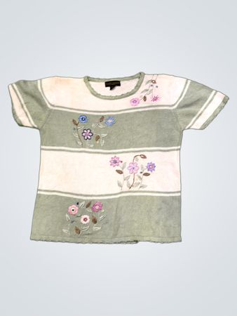 Salon Studio by Haband Damengestreifter, mit Blumen bestickter Pullover