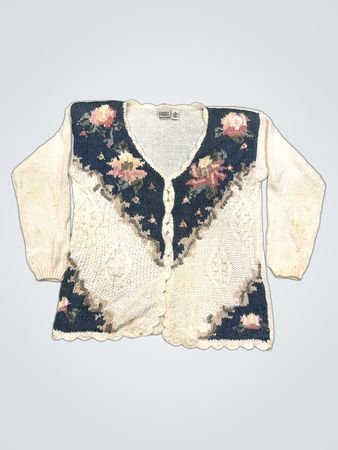Classic Elements Strickjacke mit Blumenmuster, handgestrickt, V-Ausschnitt