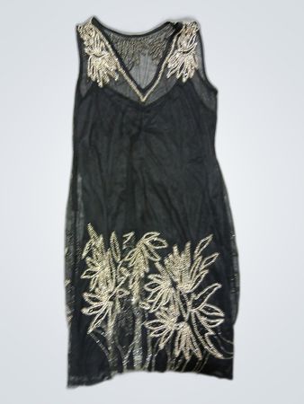 Black Embroidered Sleeveless Party Dress