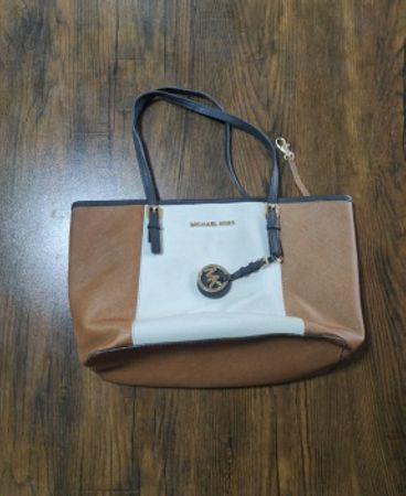 Michael Kors Brown and White Tote Handbag