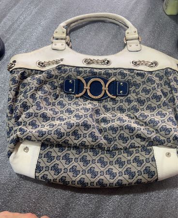 GUESS Blue and White Handbag