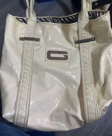Guess White Patent Tote Bag