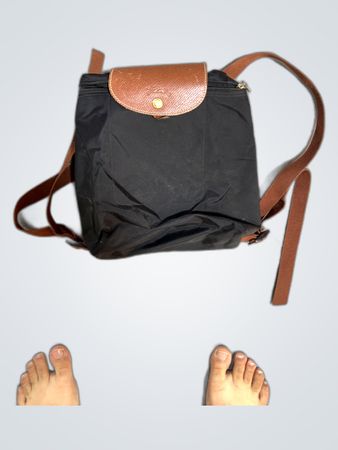 Black Nylon Bag with Brown Leather Accents
