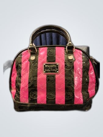 Pink and Black Striped Handbag