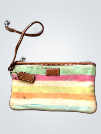 Coach Striped Canvas Wristlet Bag