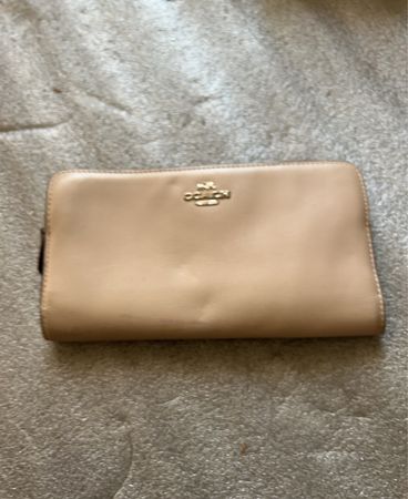 Coach Beige Leather Zip-Around Wallet