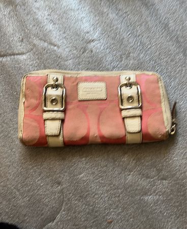 Coach Pink Signature Zip-Around Wallet