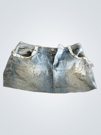 Denim Mini Skirt with Lace Trim