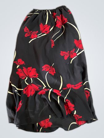 Black Floral Print Midi Skirt