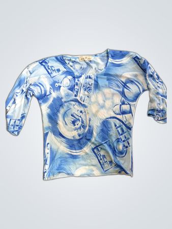 Blue and White Graphic Top