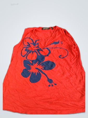 Red Sleeveless Top with Blue Floral Design