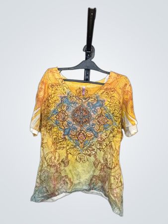 Kiara Damen Gelbes Verziertes Mandala Druck T-Shirt XL
