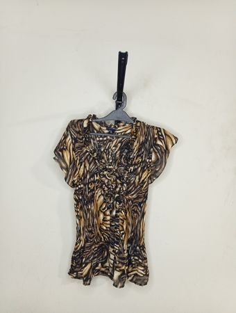 east 5th Damen Bluse mit tierischem Muster und Rüschen an den kurzen Ärmeln