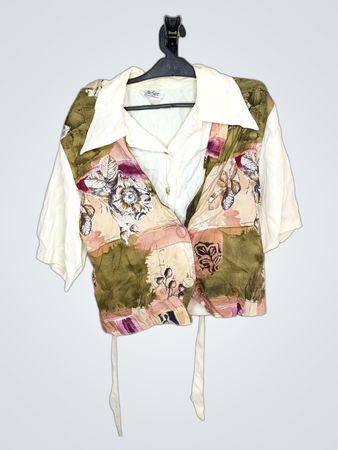 Melissa Robyn Damen Weiße Blumen-Patchwork-Bluse