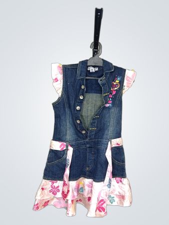 Eckored Denim Foundry Ärmelloses Kleid mit rosa floralen Akzenten