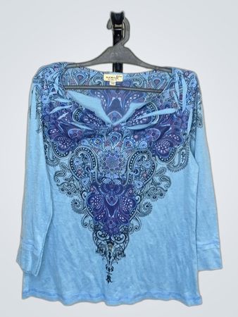 Oneworld Damen Blau Paisley Druck Langarmtop